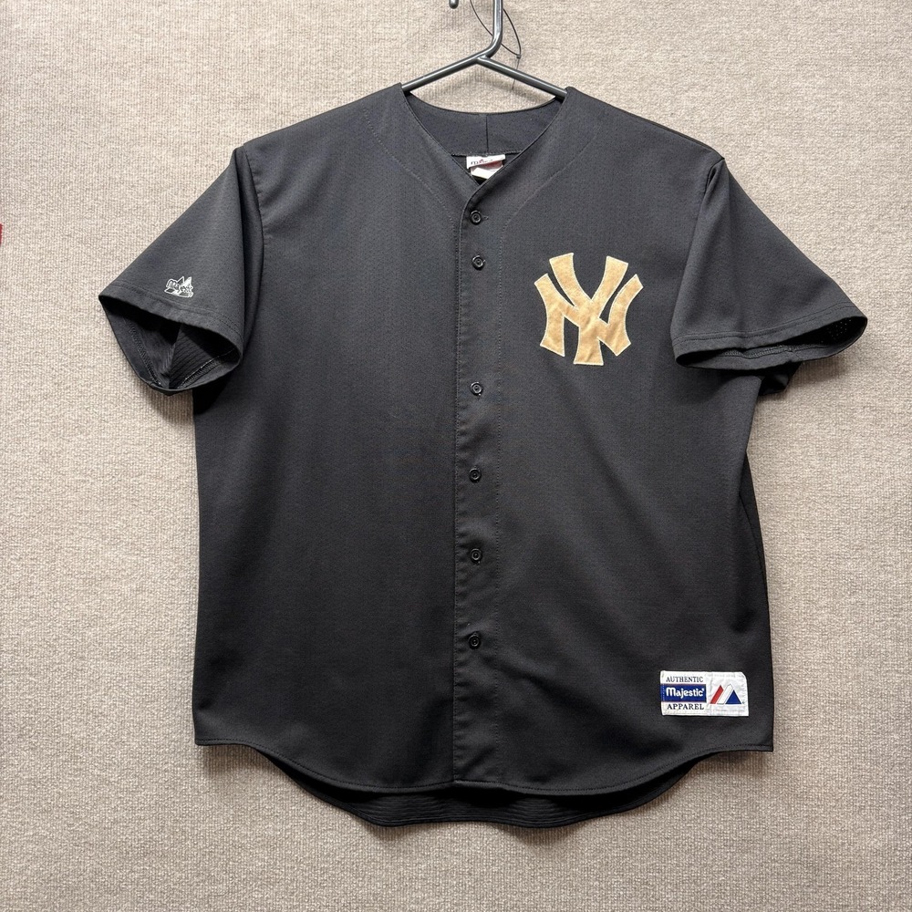 New York Yankees Jersey Mens 2XL Black MLB Baseball Majestic Button Authentic